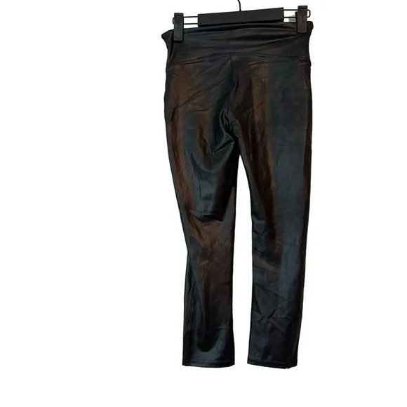 Spanx Women's Faux Leather Leggings Size Small Black Cropped Tummy Control - Picture 2 of 6
